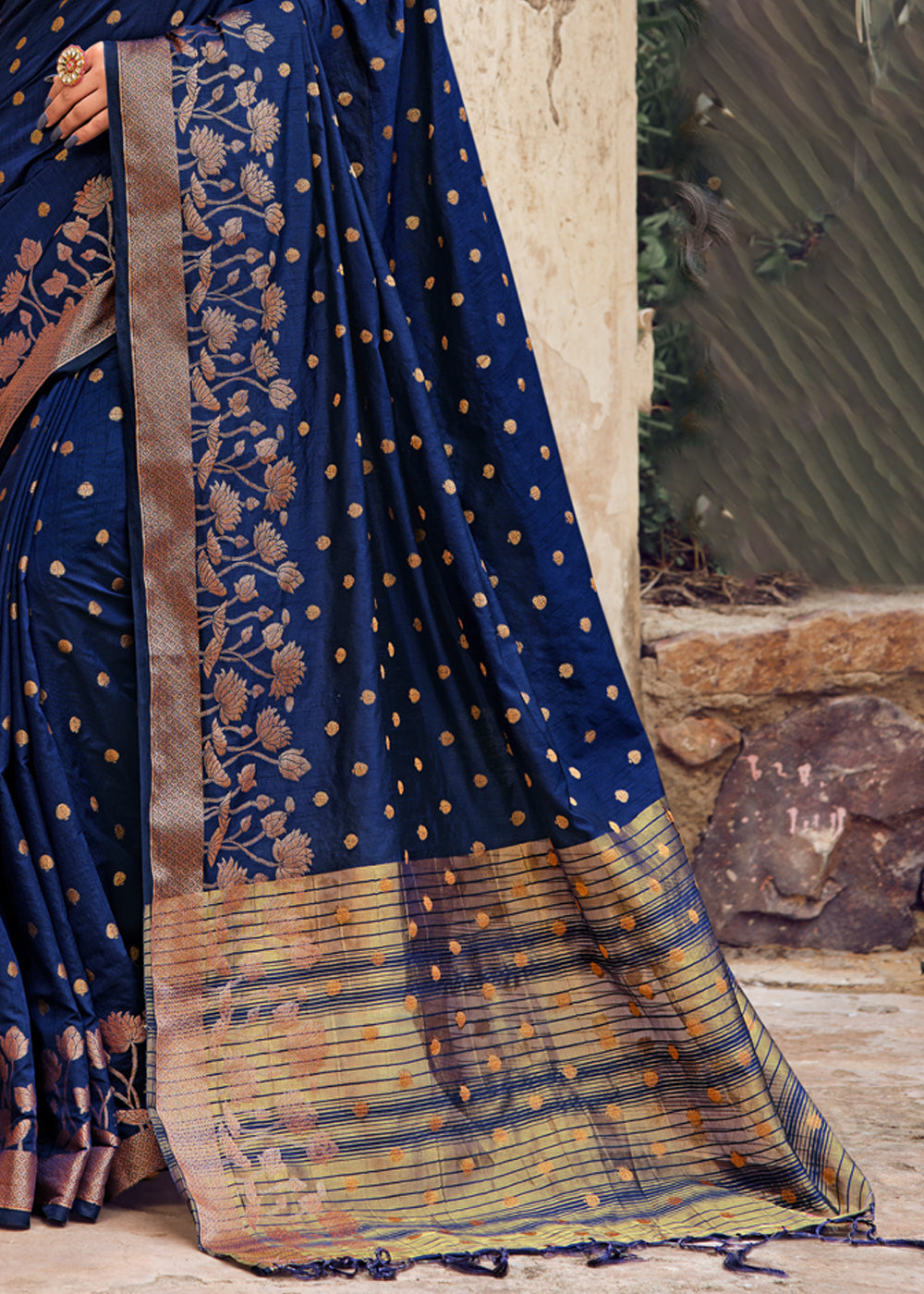 Buy MySilkLove Cello Blue Woven Banarasi Raw Silk Saree Online