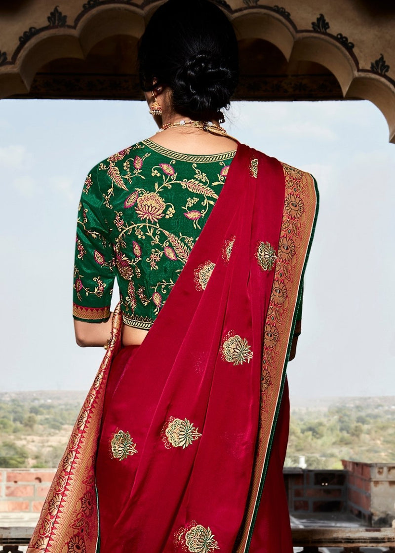 Roof Red  Zari Woven Banarasi Silk Saree
