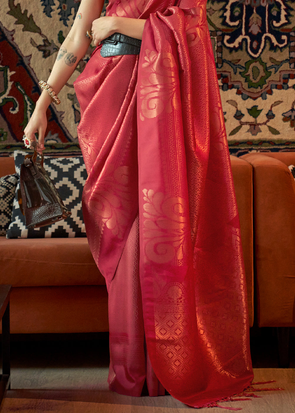 Buy MySilkLove Cedar Red Copper Zari Woven Banarasi Saree Online