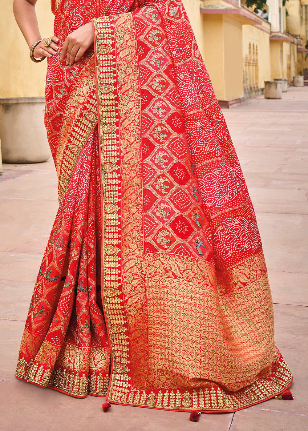 Buy MySilkLove Mandy Red Embroidered Dola Silk Saree Online