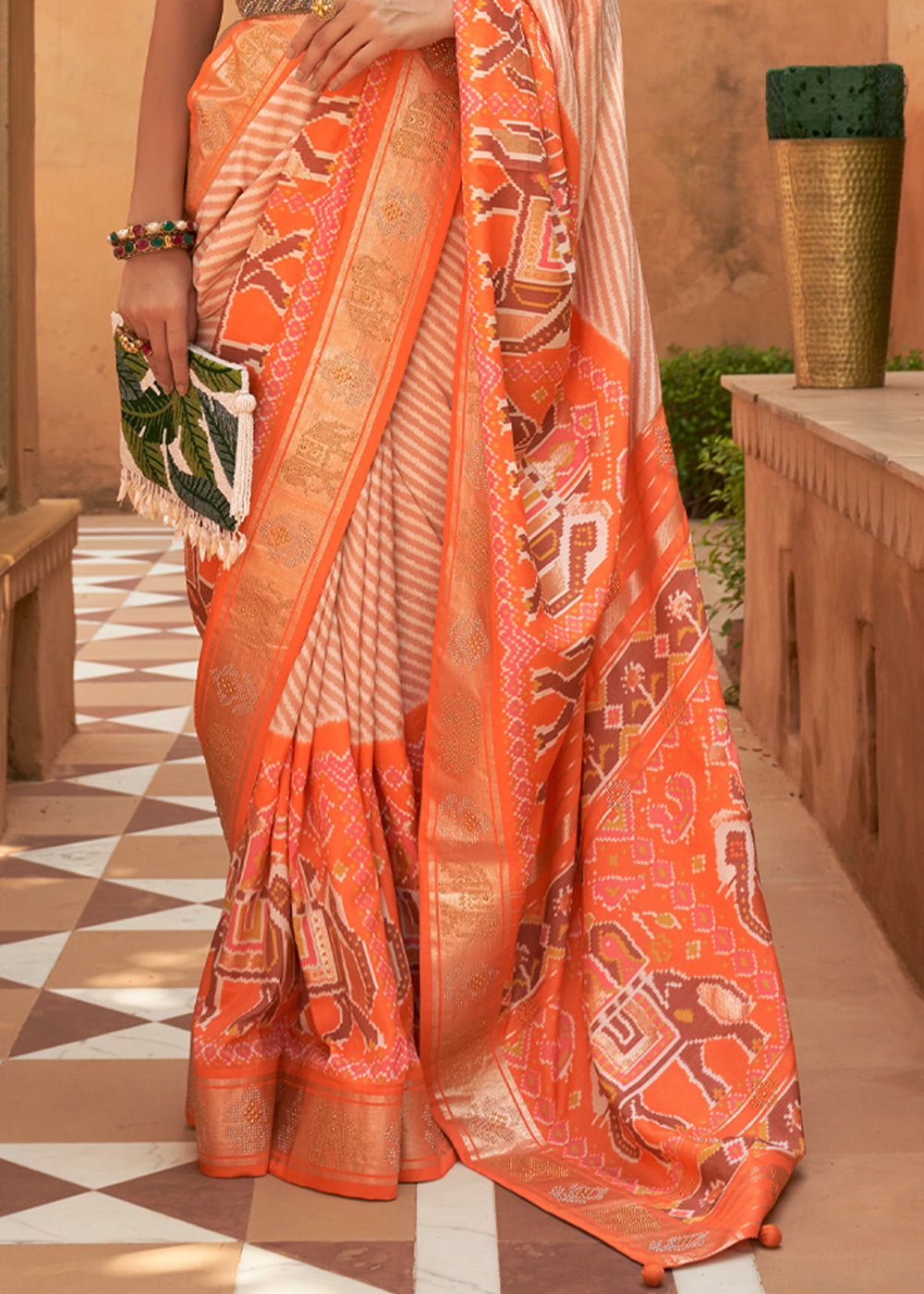 Buy MySilkLove Mandarin Orange Patola Silk Saree Online