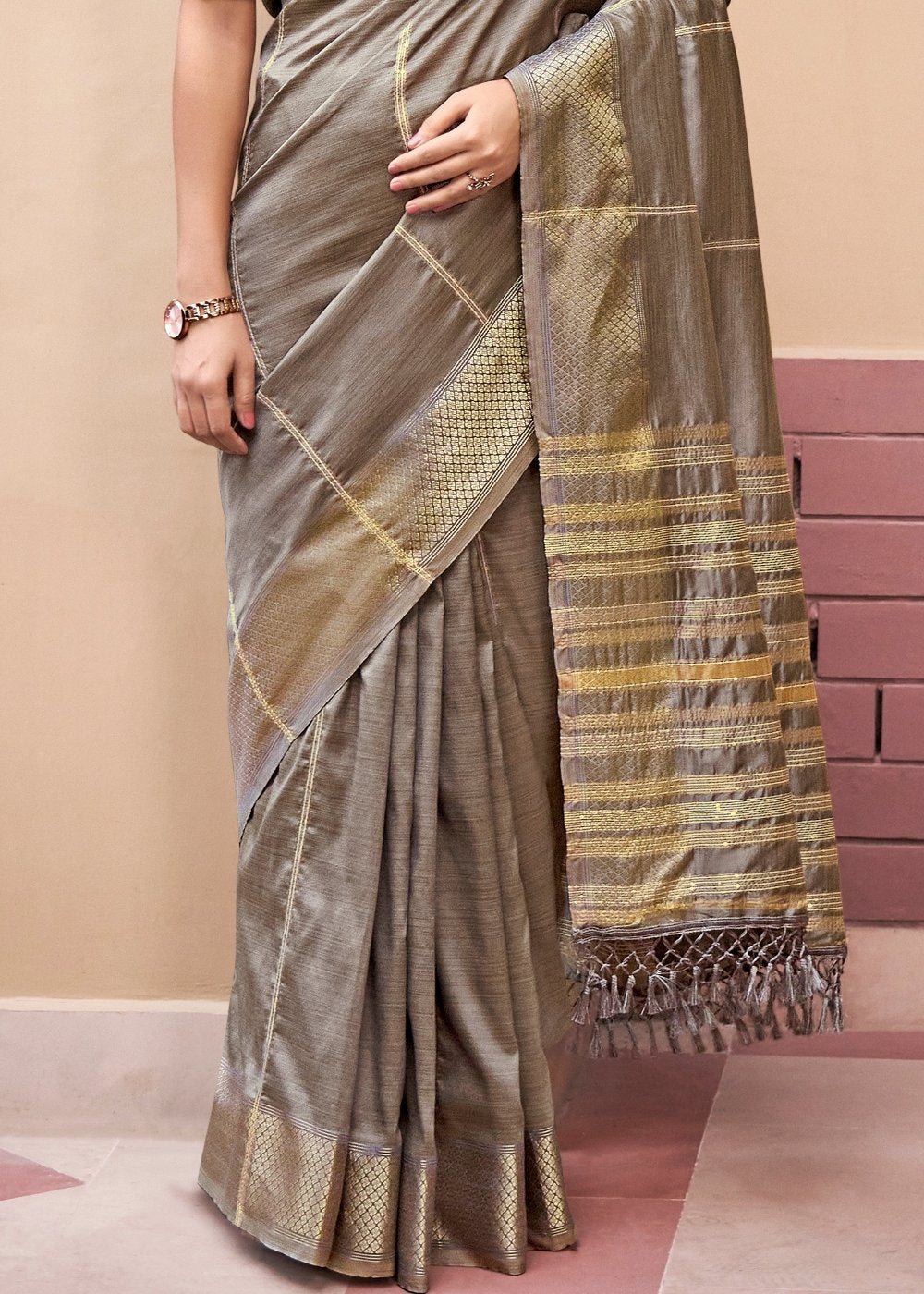 Buy MySilkLove Squirrel Grey Zari Woven South Silk Saree Online