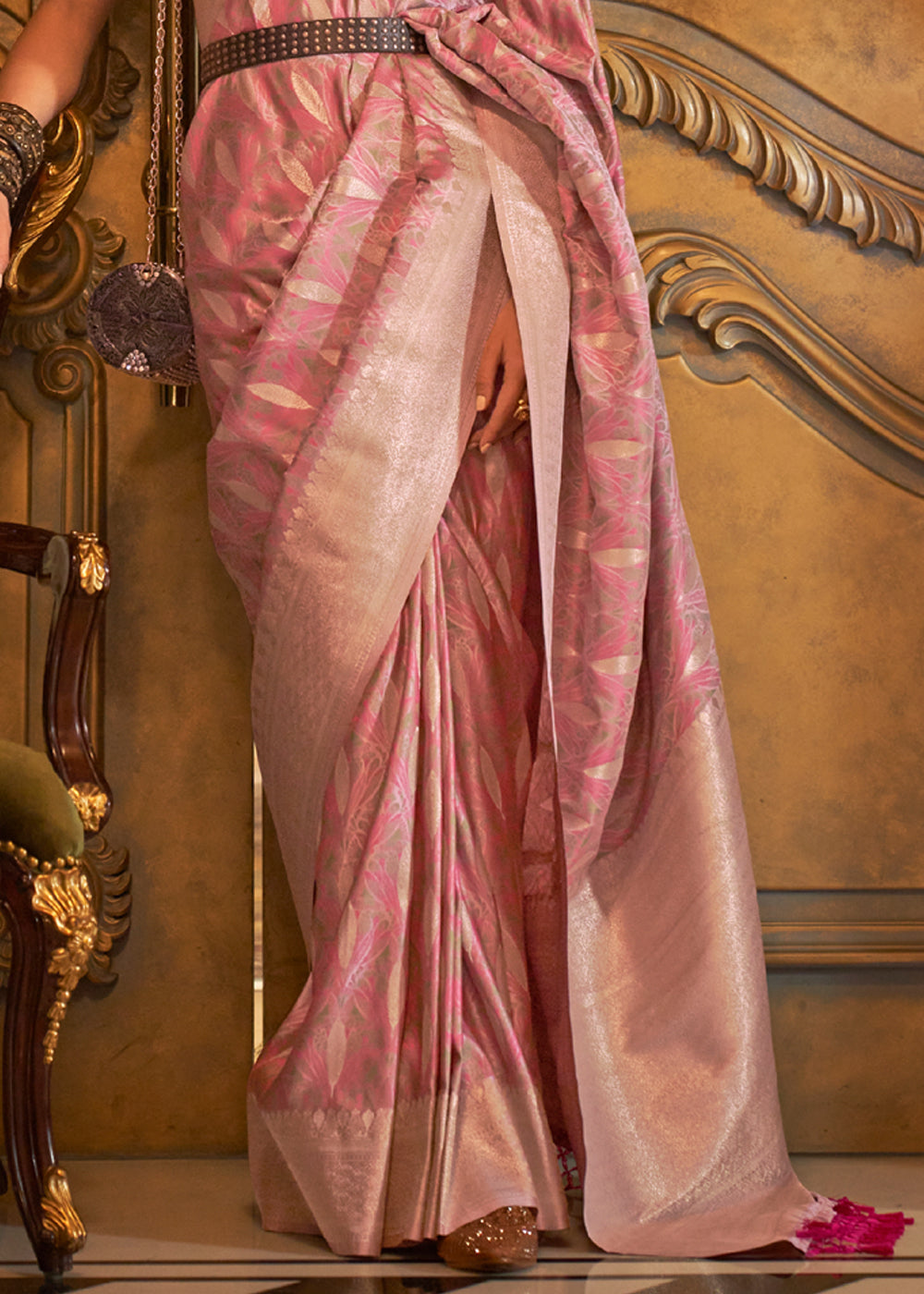 Tumbleweed Pink Banarasi Satin Silk Saree