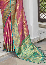 Blush Pink Zari Woven Organza Tissue Silk Saree