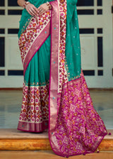 Pine Green and Pink Woven Patola Silk Saree