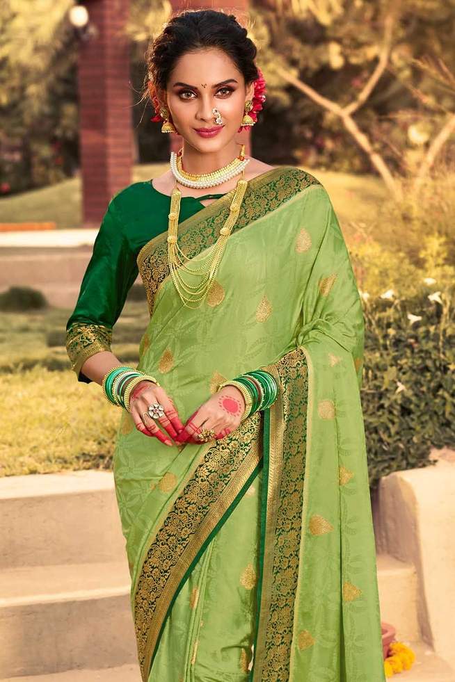 Buy MySilkLove Olive Green Zari Woven Kanjivram Saree Online