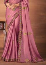 Wewak Pink Designer Saree with Embroidered Blouse