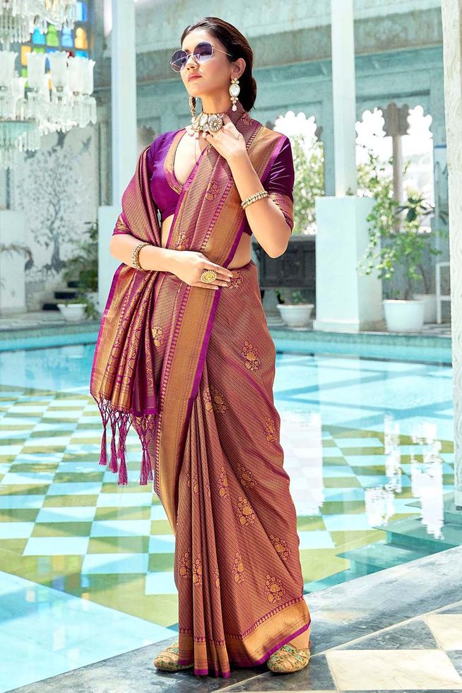 Buy MySilkLove Finn Purple Zari Woven Kanjivaram Saree Online