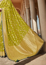 Reef Gold Green Zari Woven Designer Banarasi Saree