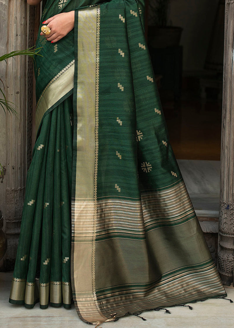 Leather Green Zari Woven Tussar Silk Saree