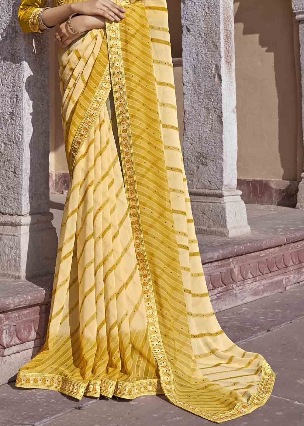 Buy MySilkLove Rob Yellow Printed Georgette Saree Online