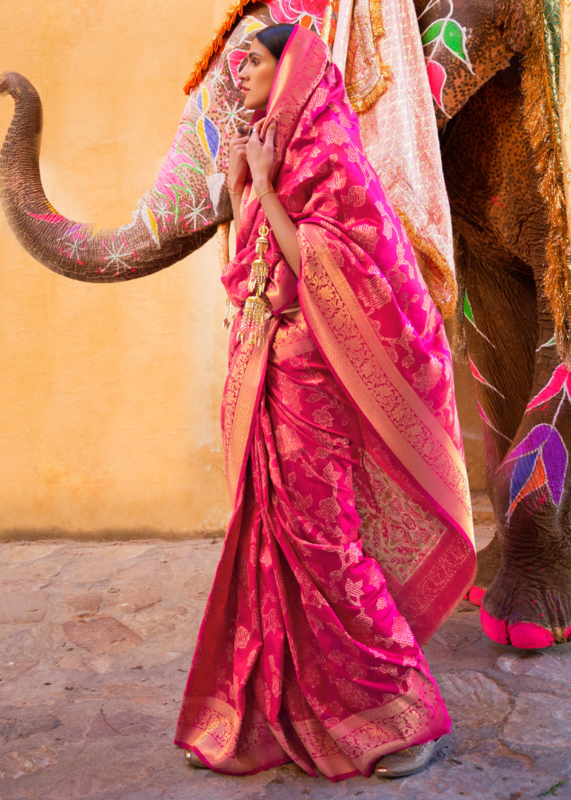 Mandy Pink Zari Woven Banarasi Handloom Saree