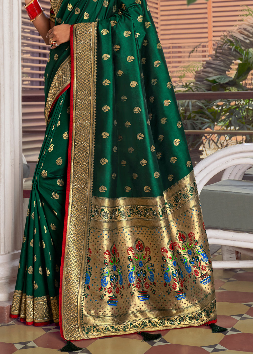 Buy MySilkLove Dark Green and Red Zari Woven Banarasi Brocade Saree Online