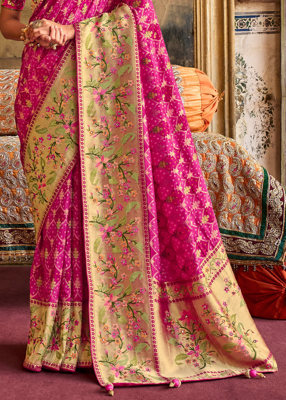 Buy MySilkLove Hot Pink Patola Printed Dola Silk Saree With Embroidered Blouse Online