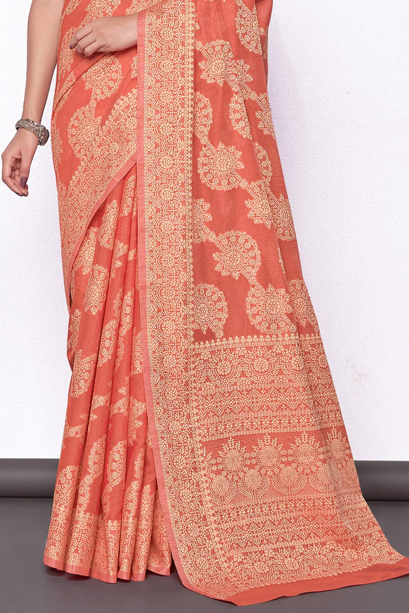 Buy MySilkLove Vivid Peach Cotton Saree Online