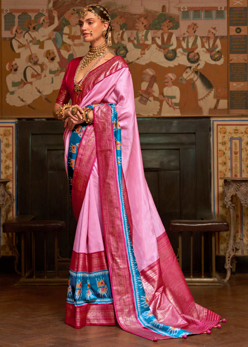 Buy MySilkLove Illusion Pink and Red Banarasi Patola Saree Online