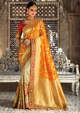 Marzipan Yellow Zari Woven Designer Banarasi Saree