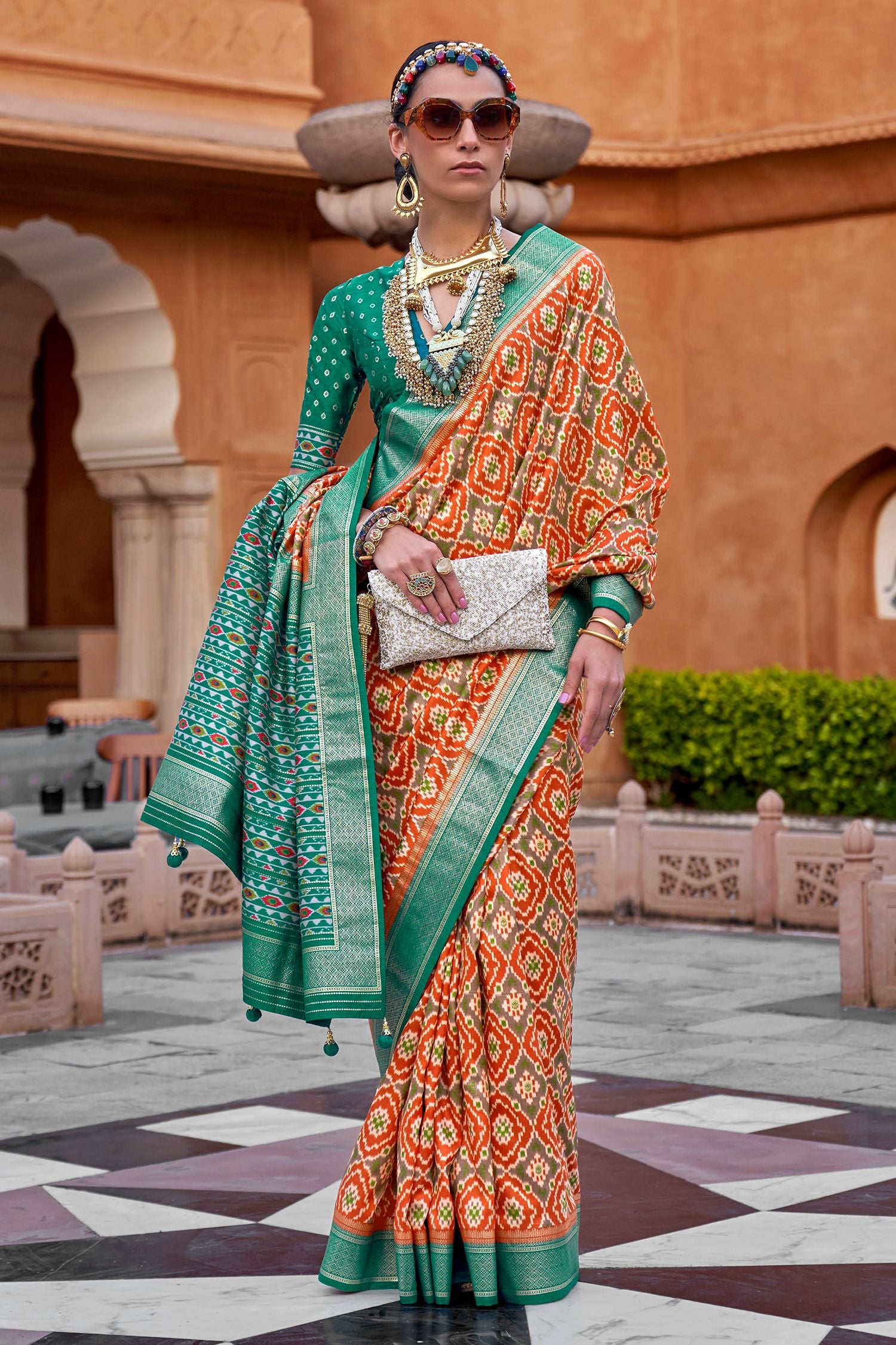 Buy MySilkLove Tuscany Orange Printed Patola Silk Saree Online