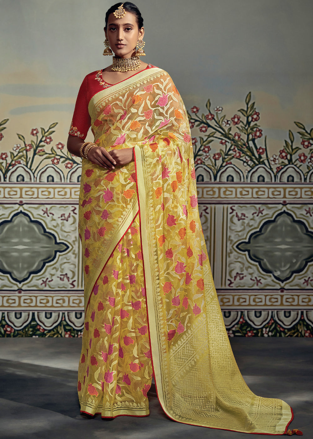 Buy MySilkLove Wild Rice Yellow Woven Soft Silk Saree with Embroidered Blouse Online