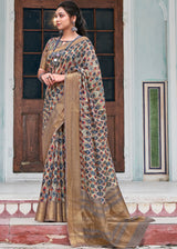 Dirt Brown Banarasi Printed Saree