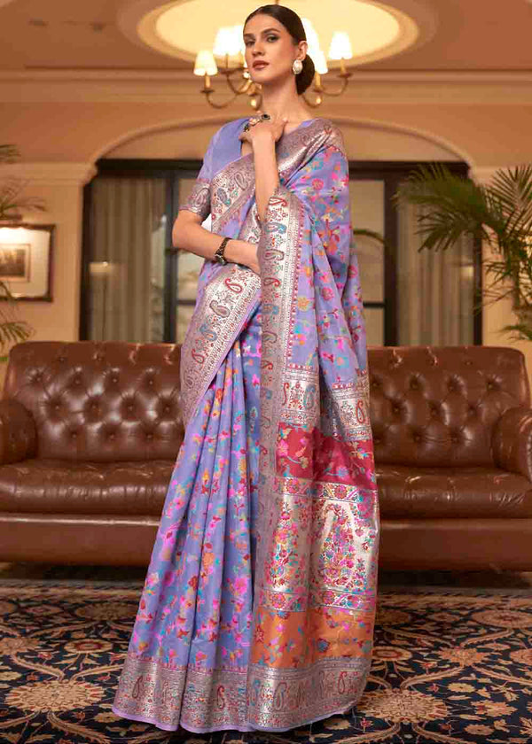 Cold Purple Banarasi Jamawar Woven Silk Saree