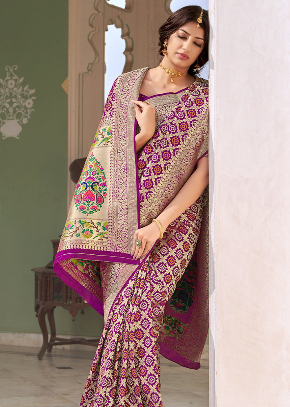 Buy MySilkLove Cannon Purple Zari Woven Banarasi Brocade Saree Online