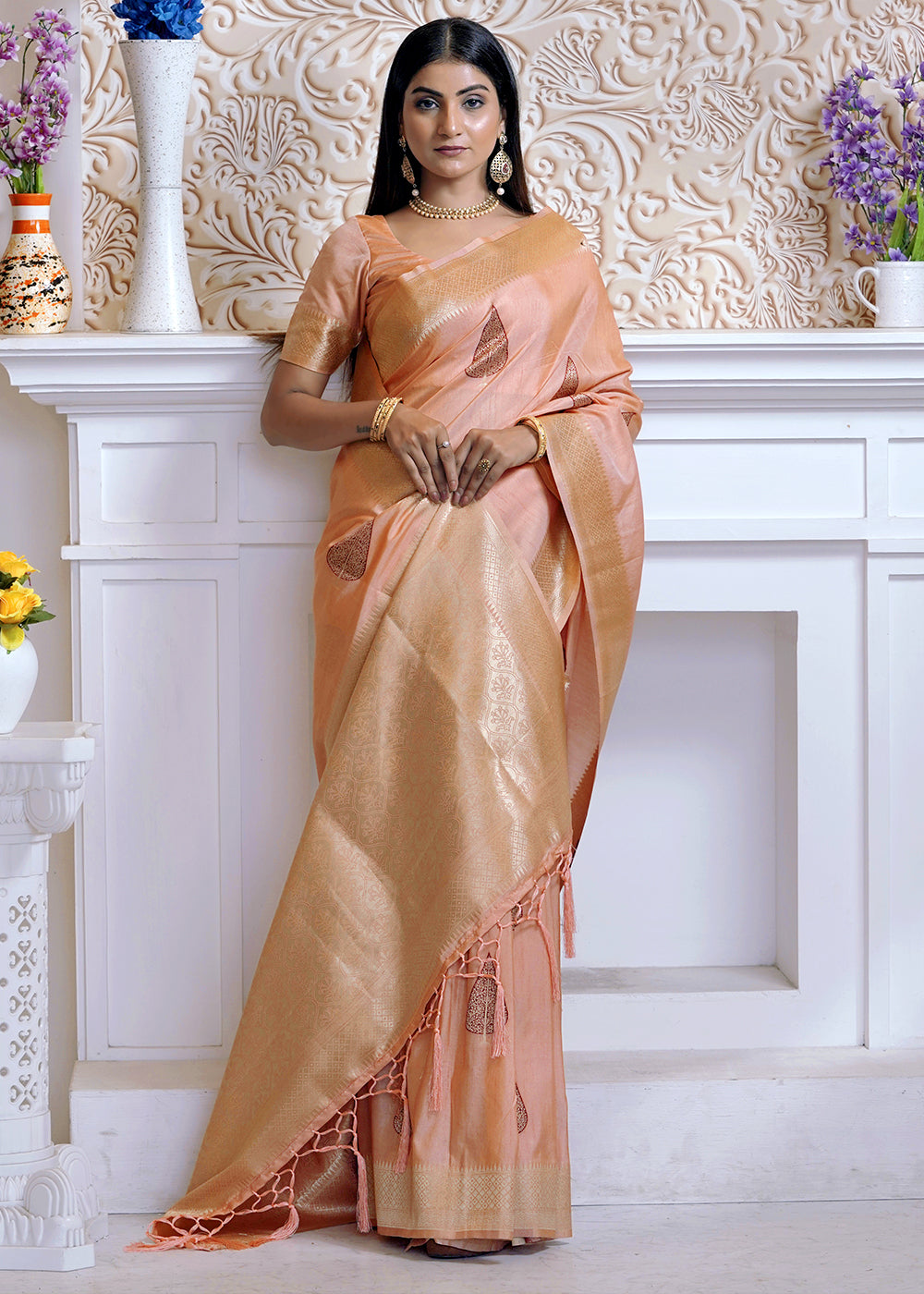 Buy MySilkLove Cavern Peach Banarasi Saree Online