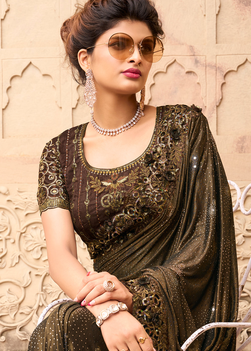 Buy MySilkLove Irish Brown Designer Silk Saree Online