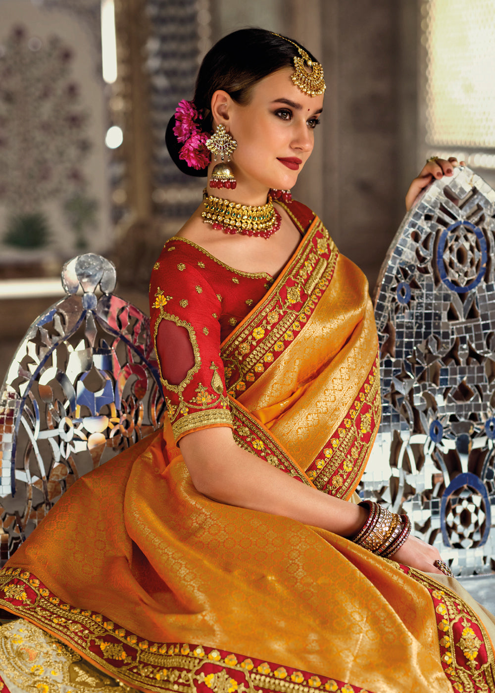 Buy MySilkLove Marzipan Yellow Zari Woven Designer Banarasi Saree Online