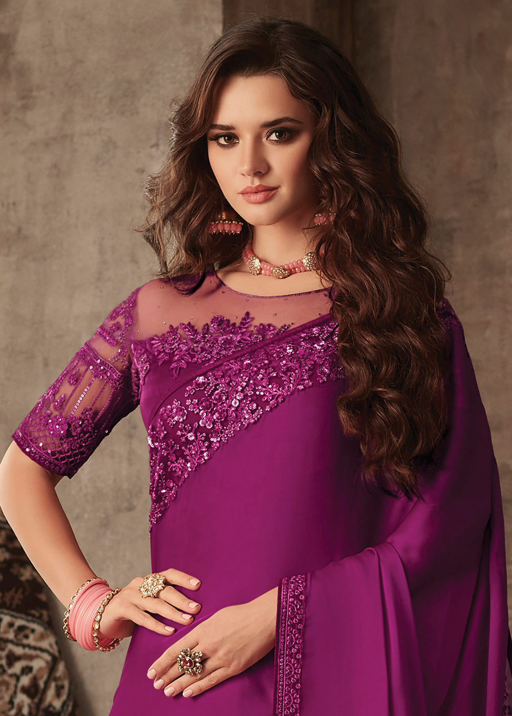 Buy MySilkLove Camelot Purple Embroidered Designer Saree Online