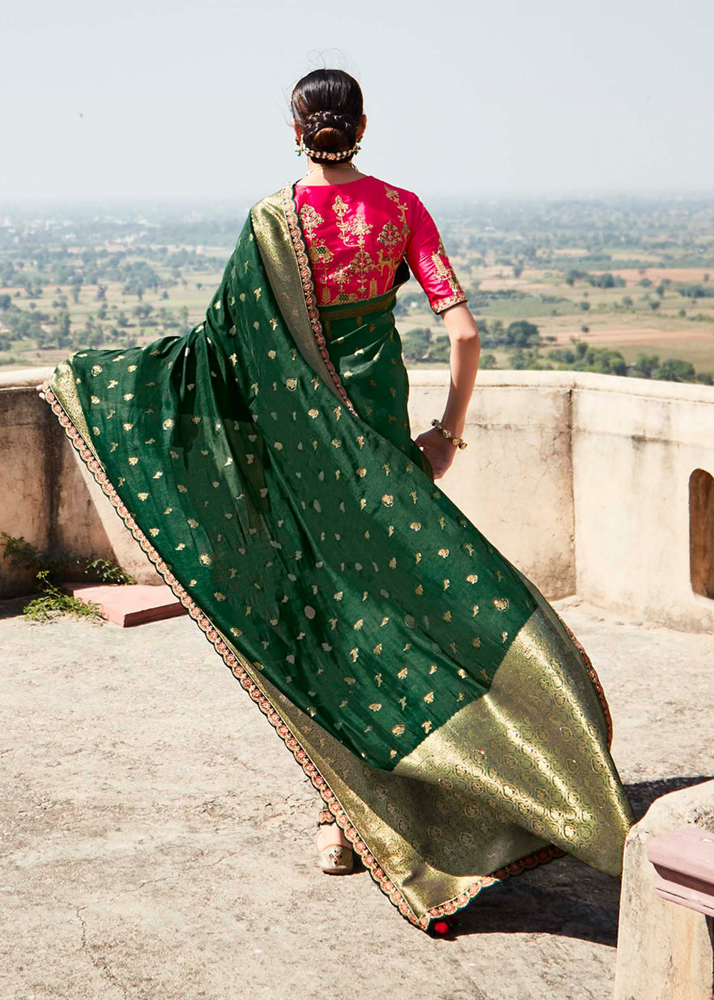 Buy MySilkLove Finlandia Green and Pink Zari Woven Designer Banarasi Saree Online