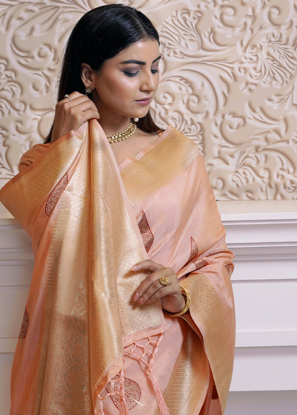 Buy MySilkLove Cavern Peach Banarasi Saree Online