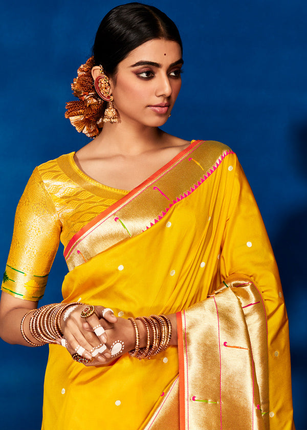 Selective Yellow Woven Paithani Silk Saree