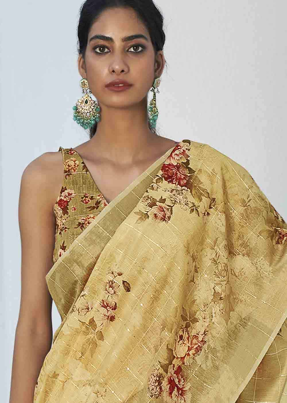 MySilkLove Buttermilk Yellow Digital Floral Printed Saree