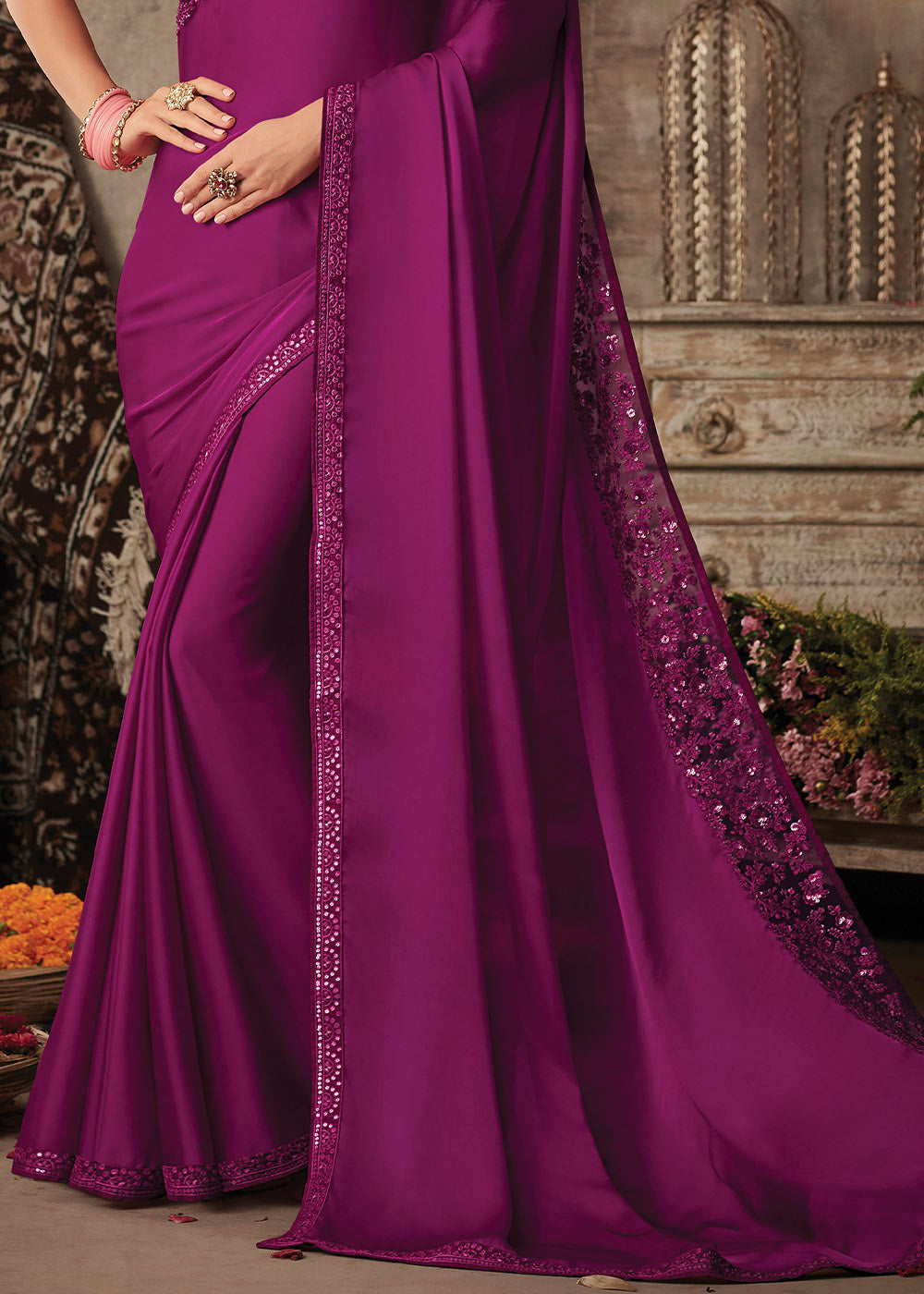 Buy MySilkLove Camelot Purple Embroidered Designer Saree Online