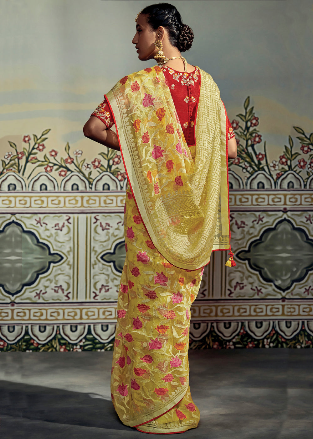 Buy MySilkLove Wild Rice Yellow Woven Soft Silk Saree with Embroidered Blouse Online