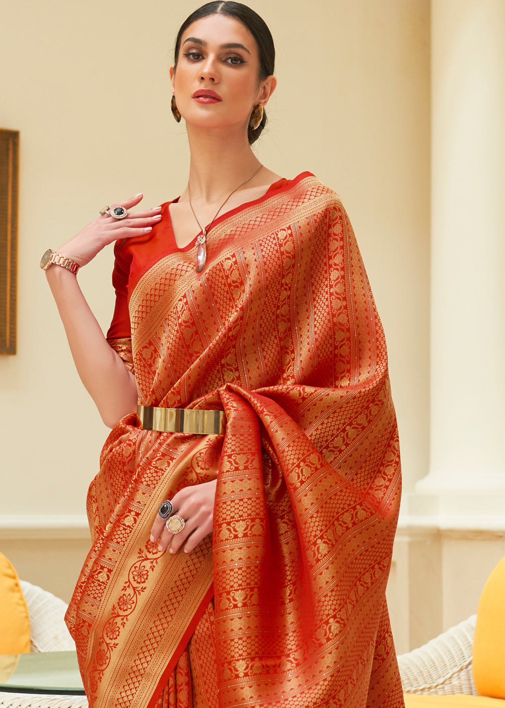 Buy MySilkLove Vivid Red Zari Woven Kanjivaram Saree Online