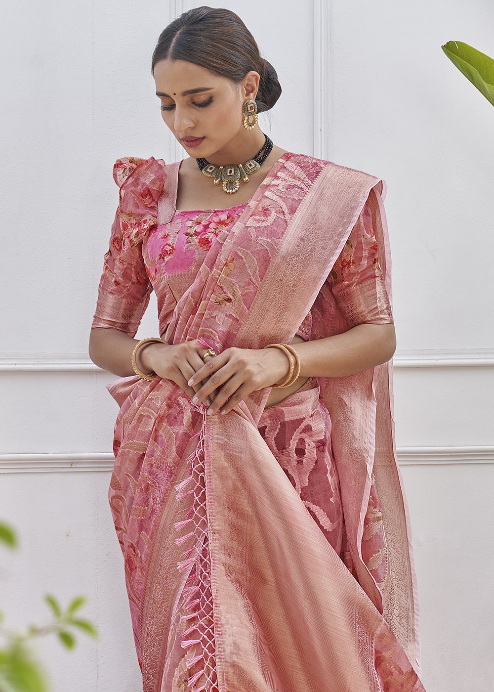 Buy MySilkLove Copper Penny Pink Digital Printed Organza Silk Saree Online