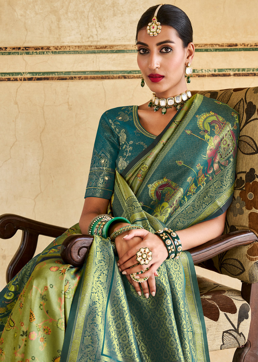 Buy MySilkLove Barley Green Designer Banarasi Saree Online