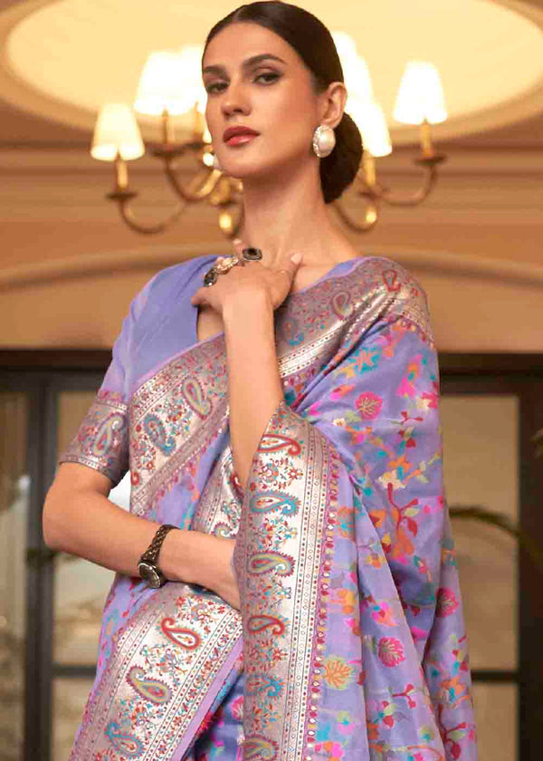 Cold Purple Banarasi Jamawar Woven Silk Saree