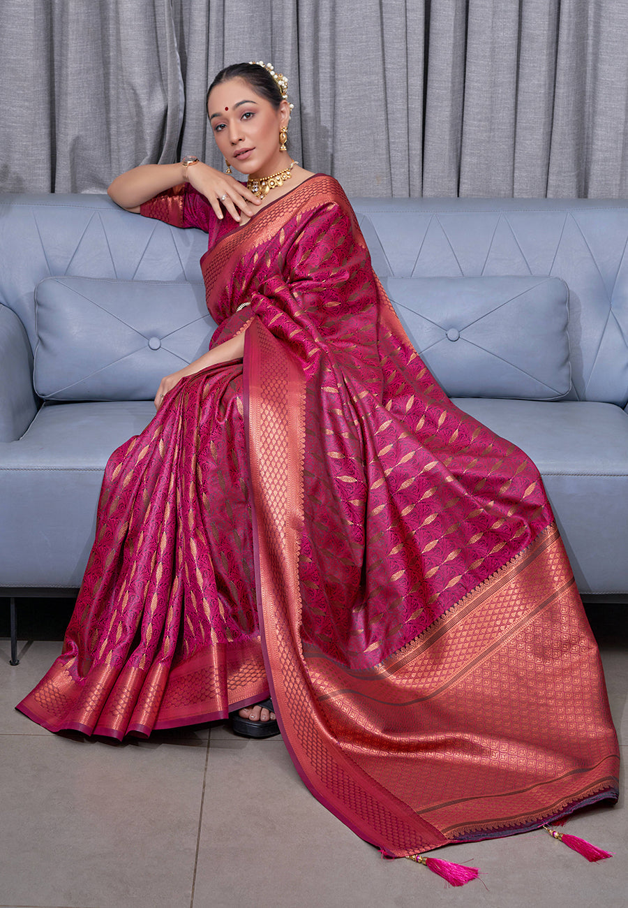 Buy MySilkLove Jazzberry Pink Woven Banarasi Silk Saree Online