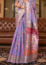 Cold Purple Banarasi Jamawar Woven Silk Saree