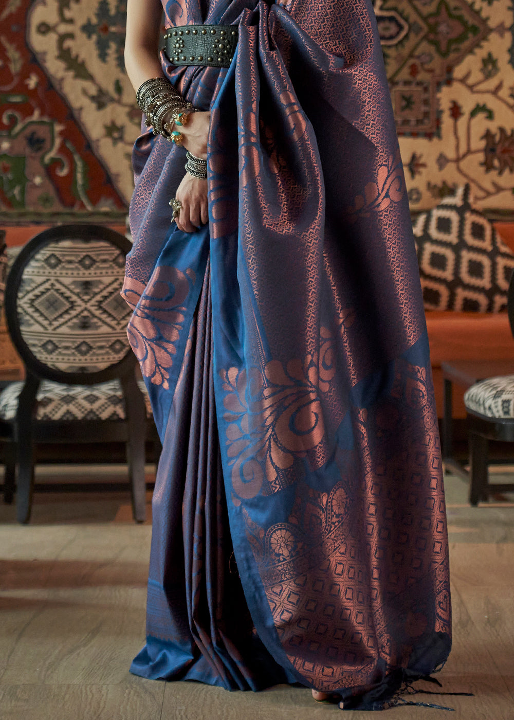 Buy MySilkLove Baltic Blue Copper Zari Woven Banarasi Saree Online