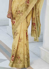 Buttermilk Yellow Digital Floral Printed Saree