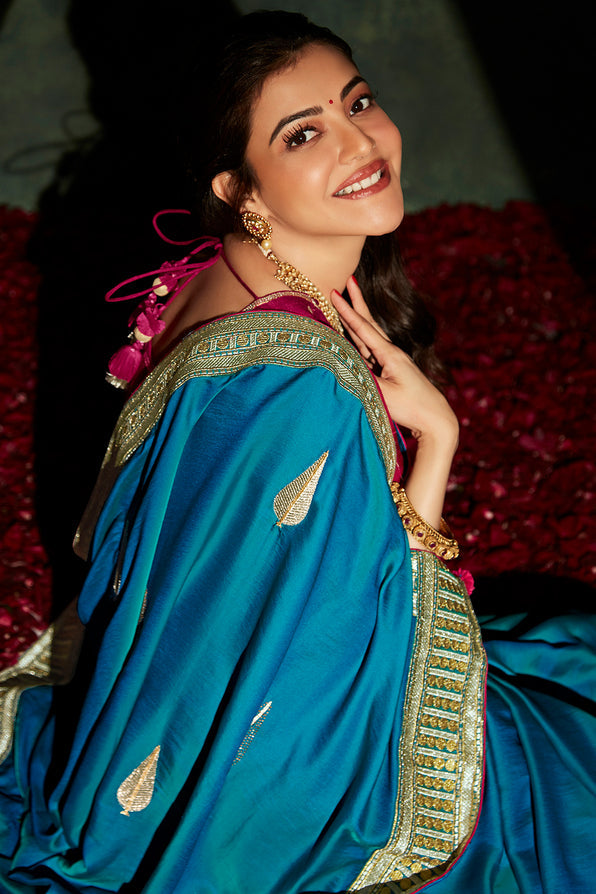 Buy MySilkLove Malachite Blue and Pink South Silk Saree Online