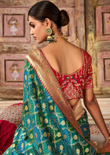 Stromboli Green and Red Patola Printed Dola Silk Saree With Embroidered Blouse