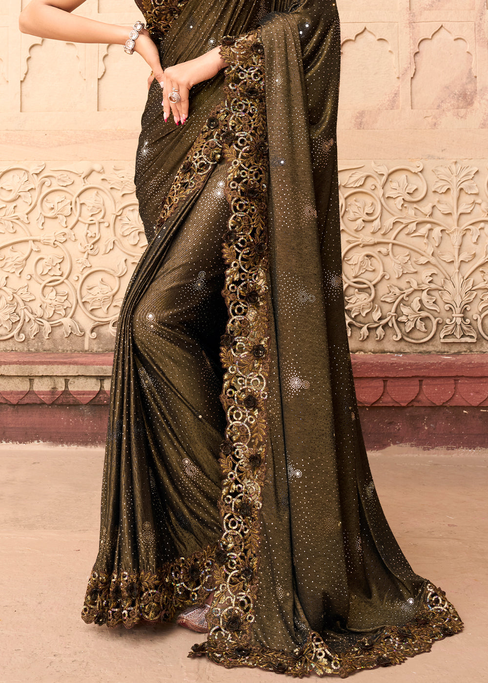 Buy MySilkLove Irish Brown Designer Silk Saree Online