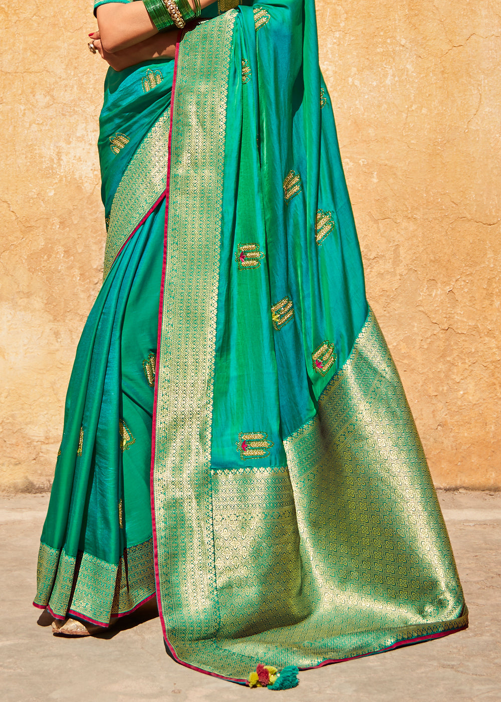 Buy MySilkLove Pine Green and Pink Zari Woven Designer Banarasi Saree Online