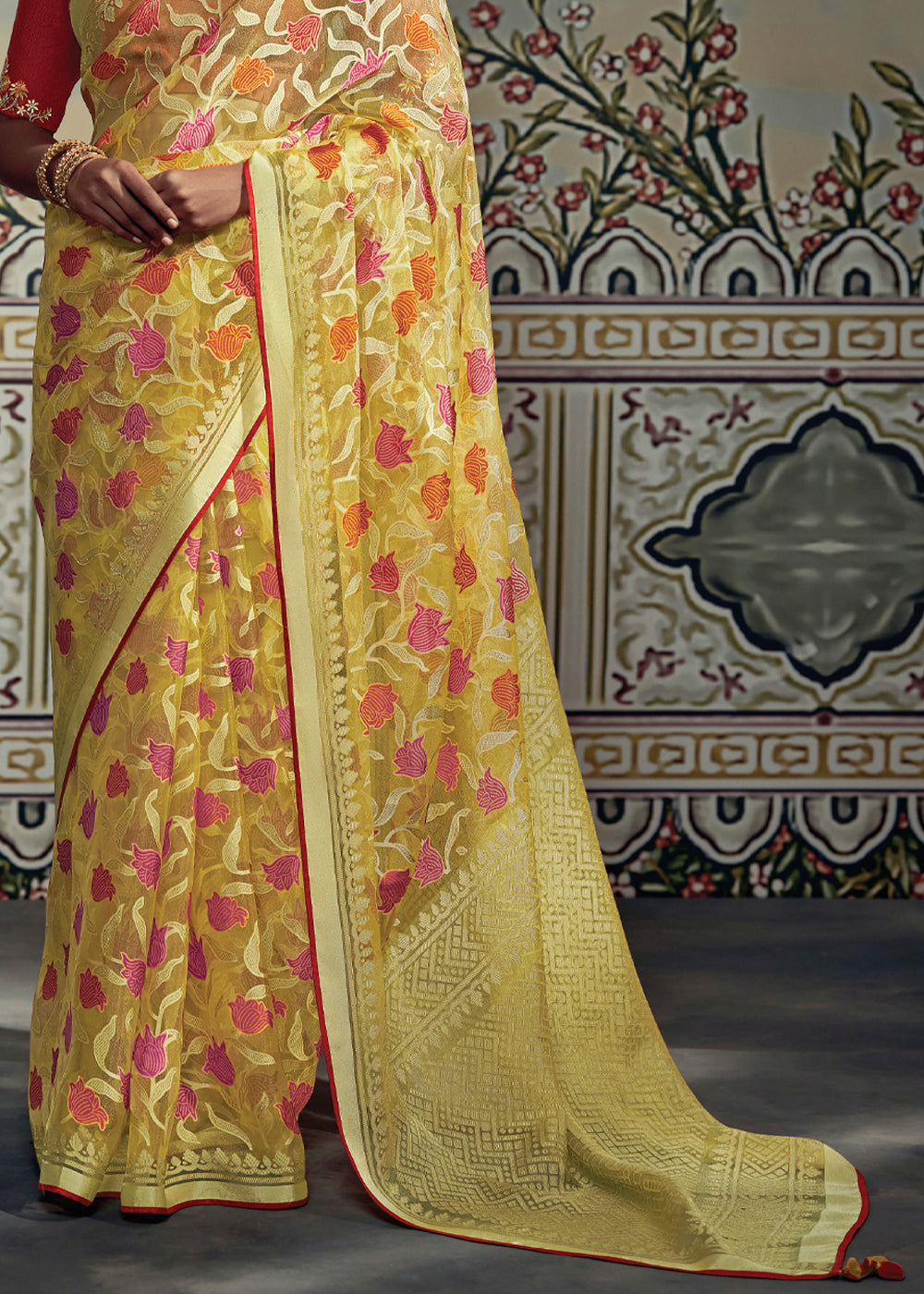 Buy MySilkLove Wild Rice Yellow Woven Soft Silk Saree with Embroidered Blouse Online