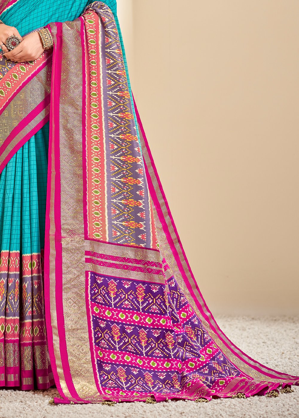 Buy MySilkLove Pelorous Blue and Pink Zari Woven Patola Silk Saree Online